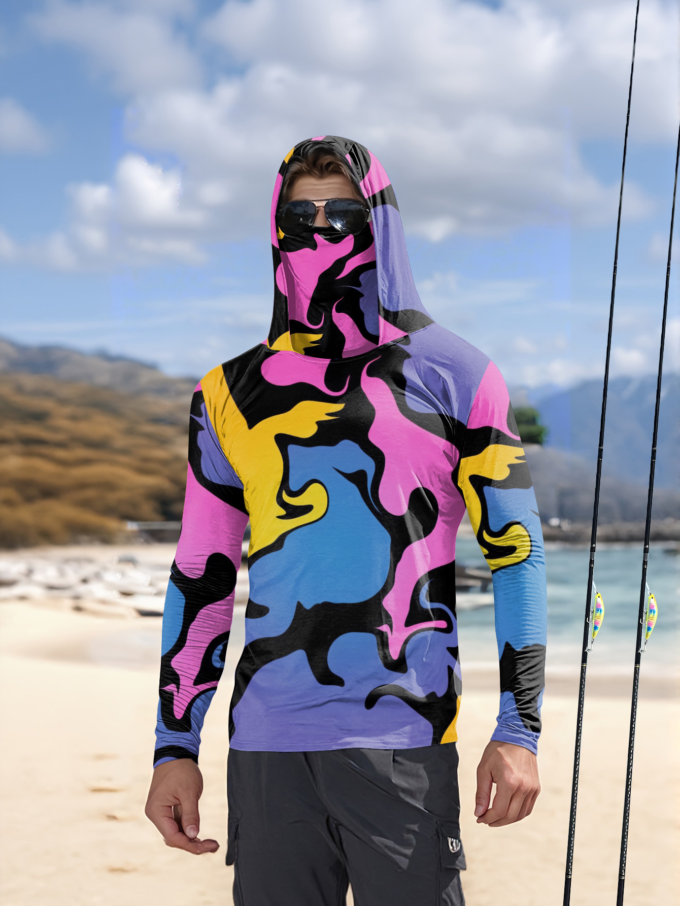 Hunting Outdoor Shirts - Angler-Kapuzenpullover Herren Langarm-Sonnenschutzshirt Jagd-Sportshirt Sonnenschutzshirt Angler-Strandoberteil
