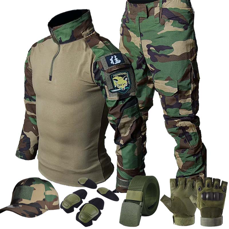 Hunting Outdoor Shirts - Taktisches Cargo-Uniform-Set in Dschungelgrün Langarm-Hemd Cargo-Hose