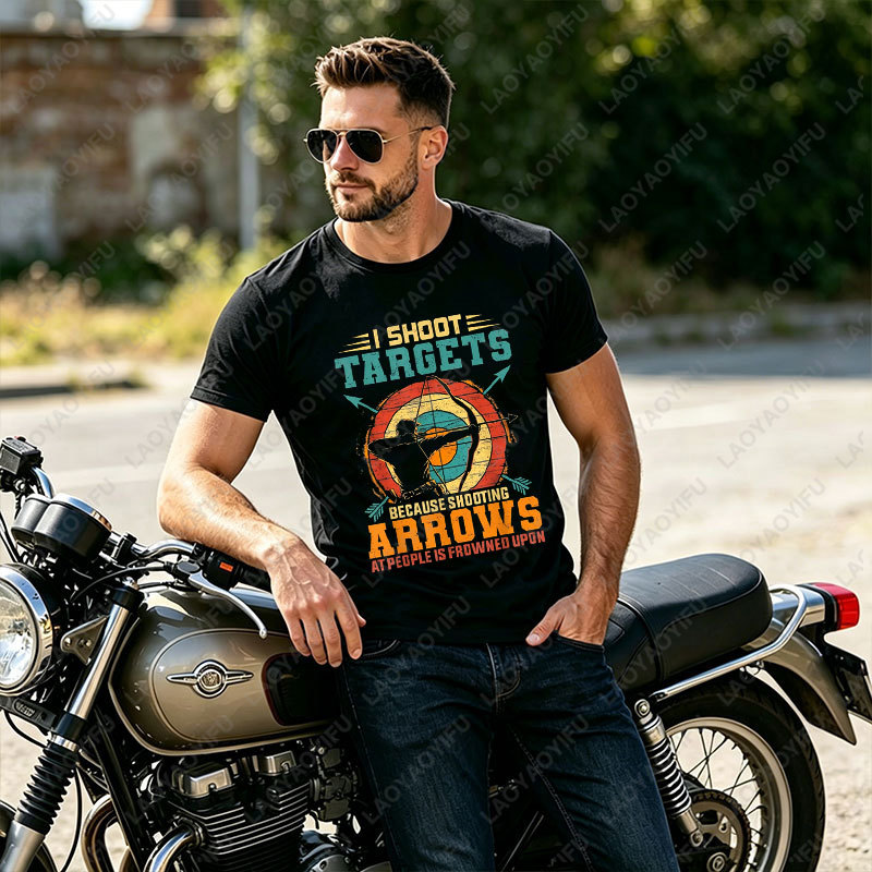 Outdoor Hunting Graphic Tees - Lässiges Outdoor-Bogenschießen-Übungs-T-Shirt mit Grafik, 100% Baumwolle,